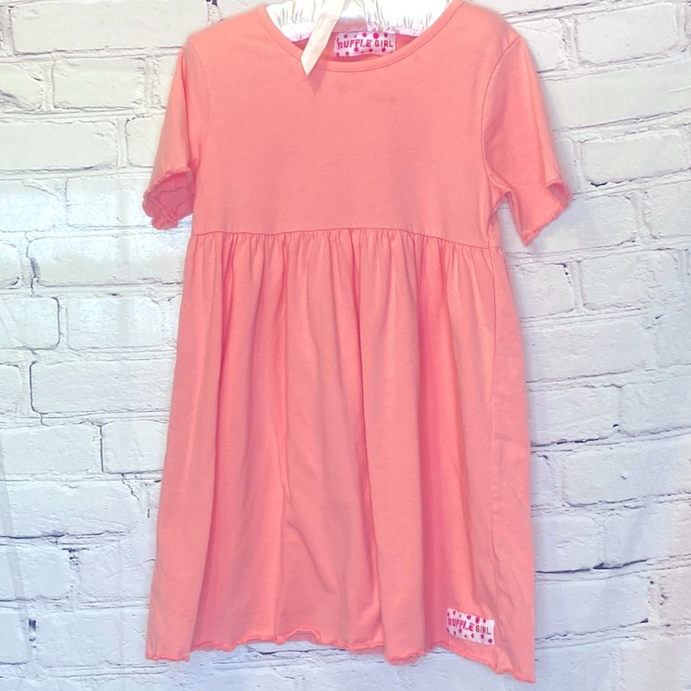 Ruffle Girl Peach Short Sleeve T-Shirt Dress Girl’s Size 8 Excellent Condition